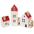 Floristik24 Set di casette decorative in legno, rosse e bianche, decorazioni invernali multi-pezzo, 13 cm, 6 pezzi