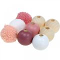 Floristik24 Perline di legno palline di legno per artigianato rosa assortite Ø3cm 36pz