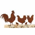 Floristik24 Famiglia di pollo ruggine in metallo su base in legno di betulla 32 cm H 15,5 cm
