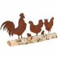 Floristik24 Famiglia di pollo ruggine in metallo su base in legno di betulla 32 cm H 15,5 cm