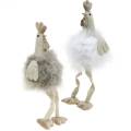 Floristik24 Decorazione pasquale coppia di polli, sedili per bordi, primavera, polli decorativi con piume 2 pezzi