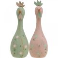 Floristik24 Deco pollo in legno rosa, figura decorativa pasquale verde Ø5cm H15cm 2 pezzi