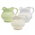 Floristik24 Vaso decorativo, brocca con manico ceramica verde, bianco, crema H14,5cm 3pz