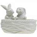 Conigli con nido, decorazione da tavola, nido pasquale, decorazione in porcellana, ciotola decorativa bianca L15cm H11cm