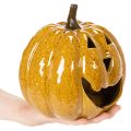Zucca in ceramica con viso, decorazione a LED, Halloween, 19 cm | Floristik24.it