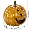 Zucca in ceramica con viso, decorazione a LED, Halloween, 19 cm | Floristik24.it