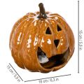 Zucca decorativa di Halloween in ceramica con LED, 15 cm | Floristik24.it
