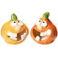 Floristik24 Statuetta decorativa a forma di zucca e portacandele, con faccina buffa, decorazione autunnale, 12 cm, 2 pezzi