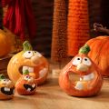 Statuetta decorativa a forma di zucca e portacandele, con faccina buffa, decorazione autunnale, 12 cm, 2 pezzi | Floristik24.it
