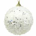 Floristik24 Addobbi per l&#39;albero di Natale Palla di Natale in gommapiuma bianca glitter Ø8cm 2 pezzi