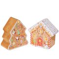 Floristik24 Scatola di latta natalizia, scatola per biscotti, albero di Natale e casetta, effetto pan di zenzero, 14 cm, 2 pezzi