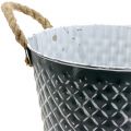 Floristik24 Vaso in zinco rombo con manici in corda grigio lavato bianco Ø25cm H21cm