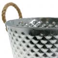 Floristik24 Vaso di zinco diamante con manici in corda lavato bianco Ø24,5cm H21cm