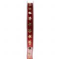 Floristik24 Nastro di organza rosso scuro con stelle dorate 10mm 20m