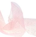 Floristik24 Tessuto organza 15 cm x 500 cm rosa con glitter