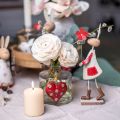 Floristik24 Decorazione pasquale, coniglio in metallo, decorazione primaverile, coniglietto pasquale con fiore rosso, beige H21cm 2pz