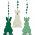 Floristik24 Coniglietti pasquali da appendere, decorazioni primaverili, ciondoli, coniglietti decorativi verdi, bianchi 3pz