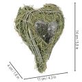 Cuore decorativo in erba naturale con inserto in lamina, 14 cm, 2 pezzi | Floristik24.it
