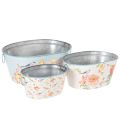 Floristik24 Vasi per piante, primavera, fioriere per fiori/uccelli, contenitore ovale in metallo L39/31/24,5cm, set da 3