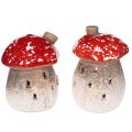 Floristik24 Casa a forma di fungo, faro, statuetta decorativa in amanita muscaria con camino, 10 cm, 2 pezzi