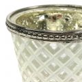 Floristik24 Tealight bicchiere di vetro contadino argento H9cm