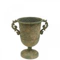 Floristik24 Coppa per piantare, calice con manici, vaso in metallo aspetto antico Ø15,5cm H23.5cm