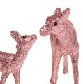 Floristik24 Cervo con cerbiatto 10cm rosa con mica