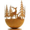 Floristik24 Ciotola in metallo con cervo, decorazione foresta per l&#39;Avvento, vaso decorativo in acciaio inossidabile Ø25cm H29cm