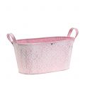 Floristik24 Fioriera a vasca in zinco con decoro rosa 22,5 cm x 11,5 cm H10,5 cm