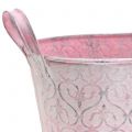 Floristik24 Vaso in zinco con decoro rosa 25,5 cm x 13,5 cm H12 cm