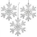 Floristik24 Fiocco di neve decorativo, decorazione invernale, cristallo di ghiaccio da appendere, Natale H10cm L9,5cm plastica 12 pezzi