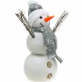 Floristik24 Pupazzo di neve con sciarpa e cappello bianco, decorazione grigia figura decorazione invernale