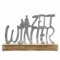Floristik24 Decorazione da tavola &quot;Winter time&quot;, metallo, legno di mango, argento 33 × 22 cm