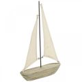 Floristik24 Barca a vela decorativa in legno, decorazione marittima, nave decorativa shabby chic, colori naturali, bianco H29cm L18cm