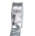 Floristik24 Nastro regalo argento con bordo in filo 40mm 25m