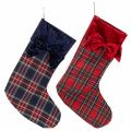 Floristik24 Stivale di Babbo Natale a scacchi con fiocco per appenderlo, 43 cm, 2 pezzi