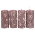Floristik24 Candele a colonna candele rosa fiocchi di neve 150/65mm 4 pezzi