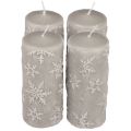 Floristik24 Candele a colonna candele grigie fiocchi di neve 150/65mm 4 pezzi
