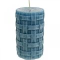Floristik24 Candele pilastro blu, candele di cera rustiche, candele con motivo intrecciato 110/65 2pz