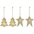 Floristik24 Ciondoli in metallo abete e stella, decorazioni per l&#39;albero di Natale, decorazioni natalizie dorate, aspetto antico H15.5 / 17cm 4 pezzi