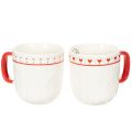 Floristik24 Tazza da caffè con manico rosso, motivo a maglia e decorazione a cuore, in ceramica, 9 cm, 2 pezzi
