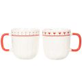 Tazza da caffè con manico rosso, motivo a maglia e decorazione a cuore, in ceramica, 9 cm, 2 pezzi | Floristik24.it