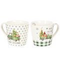 Floristik24 Tazza da caffè Buon Natale, tazza in ceramica con motivo auto natalizia, 10 cm, 2 pezzi