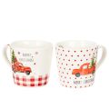 Floristik24 Tazza natalizia con auto e albero di Natale, tazze in ceramica, 10 cm, 2 pezzi