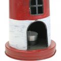 Floristik24 Tea light faro decorazione in metallo rosso marittimo, bianco Ø14cm H41cm