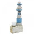 Floristik24 Faro in legno con decorazione marittima in vetro tea light blu, bianco H38cm