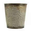 Floristik24 Fioriera per l&#39;autunno, vaso in metallo con decoro a foglia, fioriera dorata Ø10cm H10cm