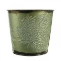 Floristik24 Fioriera con decorazione a foglia, vaso in metallo per l&#39;autunno, secchio per piante verdi Ø10cm H10cm