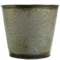 Floristik24 Vaso autunnale, fioriera con foglie, decoro in metallo dorato Ø16.5cm H14.5cm