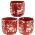 Floristik24 Decorazione in ceramica con renne, decorazione dell&#39;Avvento, fioriera con motivo norvegese rosso / bianco Ø7.5cm H7cm 6 pezzi
